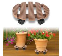 Jopassy 2 ruedas para plantas de WPC de 30 x 7,5 cm, capacidad de carga de 80 kg, posavasos con ruedas, para interiores y exteriores, ruedas para plantas, maceta (redonda marrón)
