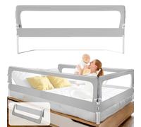 Jopassy Barrera de cama con somier de 150 cm, altura regulable de 72 a 86 cm, plegable 180 grados, malla aireada, fácil montaje, color gris