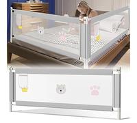 Jopassy Barrera de cama de 150 cm, altura ajustable de 70 a 98 cm, barrera para cuna para niños pequeños, protección anticaída para niños, con patrón, barrera de cama con estructura estable, rejilla