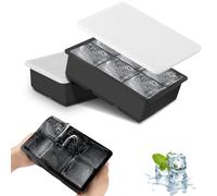JOPHEK Bandejas de Cubitos de Hielo, 2 Piezas 12 Cubos Silicona Moldes para Cubitos de Hielo con Tapa, Cubitos de Hielo Cuadrados Grandes de 4,8cm para Cócteles, Whisky, Vino, Frutas, Puré de Frutas