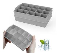 JOPHEK Bandejas de Cubitos de Hielo, 2 Piezas 30 Cubos Silicona Moldes para Cubitos de Hielo, Cubitos de Hielo Cuadrados Grandes de 3,5cm para Cócteles, Whisky, Vino, Frutas, Puré de Frutas