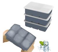 JOPHEK Bandejas de Cubitos de Hielo, 3 Piezas, 18 Cubos, Moldes de Silicona con Tapa, Cubitos Cuadrados Grandes de 4,8cm para Cócteles, Whisky, Vino, Frutas, Puré de Frutas