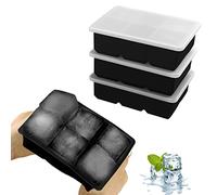 JOPHEK Bandejas de Cubitos de Hielo, 3 Piezas 18 Cubos Silicona Moldes para Cubitos de Hielo con Tapa, Cubitos de Hielo Cuadrados Grandes de 4,8cm para Cócteles, Whisky, Vino, Frutas, Puré de Frutas