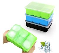 JOPHEK Bandejas de Cubitos de Hielo Cuadrados Grandes de 4,8cm, 3 Piezas 18 Cubos Silicona Moldes con Tapa, para Cócteles, Whisky, Vino, Frutas, Puré de Frutas