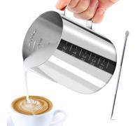 JOPHEK Jarra Leche Barista 304 Acero Inoxidable, Jarra de Espuma de Leche, Jarra de Leche con Medición e Lápiz Decorador Para Espresso, Taza de Café para Espumar, Jarra Cafe para Espresso (600ML)