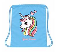 Jophy&Co - Bolsa para niño personalizada | Mochila con nombre | 100% algodón | Bolsa infantil para la escuela/guardería/viajes/deporte | 40 x 36 cm (COD.8701), azul claro, talla única, Unicornio