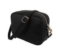 JOPHY & CO. Bolso de hombro de piel auténtica con flecos y cierre de cremallera para mujeres cod.5210, Negro , M