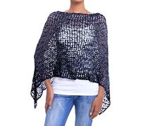 JOPHY & CO. Poncho de mujer con efecto de punto para mujer, gorro de ganchillo para verano y primavera, ligero y suave (cód. 1511), Negro , XL