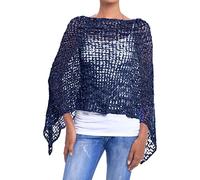 JOPHY & CO. Poncho de mujer con efecto de punto para mujer, gorro de ganchillo para verano y primavera, ligero y suave (cód. 1511), azul oscuro, S