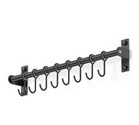 jopoo Estante para utensilios de acero inoxidable, estante para colgar en la pared con 8 ganchos deslizantes, para cocina y baño (negro)