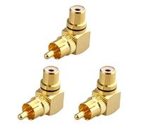 Jopto 3 Conectores Rca Macho a Rca Hembra De 90 Grados De Metal Chapado En Oro En Forma De L Conector M/F En Oro