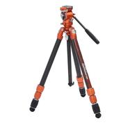 Jopwkuin Trípode Ligero de Fibra de Carbono de 60,83 Pulgadas con Cabezal Fluido, Cabezal Panorámico de Bola para DSLR, Carga de hasta 60 Kg, Color Naranja para Vistas Panorámicas