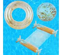 JORAKI Juguetes Acuáticos Contiene Hamaca de Agua Anillos de Natación Pelota de Playa con Válvula Seguridad Inflación Rápida, Accesorios de Playa para Piscina de Agua y Playa Adultos y Niños