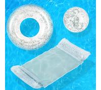 JORAKI Juguetes Acuáticos Contiene Hamaca de Agua Anillos de Natación Pelota de Playa con Válvula Seguridad Inflación Rápida, Accesorios de Playa para Piscina de Agua y Playa Adultos y Niños