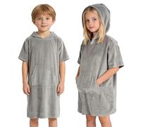 JORAKI Poncho de Baño Infantil de Rizo, Albornoz para Niños de Algodón, Toalla Poncho Ligera para Playa y Surf, Toalla con Capucha y Bolsillo para Niñas, Niños y Adolescentes (Gris azulado, 3-5 años)