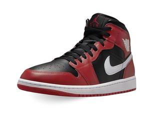 Jordan Men's 1 Mid Black/White-Gym Red (DQ8426 061), Black Gym Red White, 43 EU