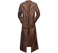 Jorde Calf Gabardina de piel para hombre de estilo vintage de la Segunda Guerra Mundial, Abrigo marrón alemán de cuero genuino, L