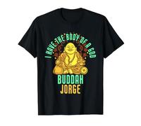 Jorge Diciendo el Nombre Divertido de Buda Gordo Jorge Camiseta gráfica económica, Hombre, Negro, S