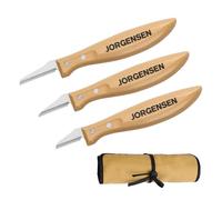 JORGENSEN Juego de 3 Cuchillos para Tallar Madera en Acero Inoxidable AUS-8, con Estuche, Ideal para Principiantes y Talladores Experimentados