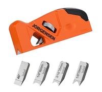 JORGENSEN Plano de chaflán para carpintería, herramienta de aplanamiento de esquinas de bordes para madera, cepilladora manual manual de 45° con 4 cabezales de corte para un recorte rápido de madera
