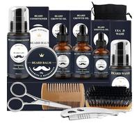 Joric Set de cuidado de barba para hombre, set de piezas con champú para barba, aceite para el crecimiento de la barba, acondicionador de barba, bálsamo para barba, juego de recorte, con cepillo,