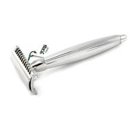 Joris - Maquinilla de afeitar de seguridad clásica chapada en paladio con peine abierto de doble filo, mango forrado