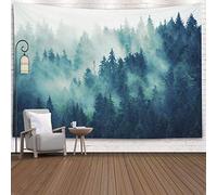 Jorisa Misty Forest - Tapiz para colgar en la pared, diseño de árbol de montaña con niebla psicodélico, paisaje, decoración para sala de estar, dormitorio, oficina, dormitorio, 150 x 200 cm