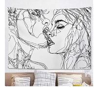 Jorisa Sketch Kiss Lovers,Tapiz para colgar en la pared, para hombres y mujeres, para besos, dibujo abstracto, tela de fondo de tela, línea blanca, dormitorio, 150x200 cm