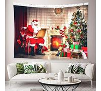 Jorisa Tapiz de Navidad para colgar en la pared, diseño de Papá Noel, chimenea, fondo de árbol de Navidad, decoración de pared para sala de estar, dormitorio, telón de fondo de fiesta, 200 x 150 cm