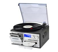 JORLAI 9 en 1 Tocadiscos 3 Velocidades con Mando a Distancia, Vinilo Bluetooth Fonógrafo con Altavoces Integrados CD/Cassette Am/FM Radio USB/SD/MMC 3.5mm Aux-in/RCA-out, Negro