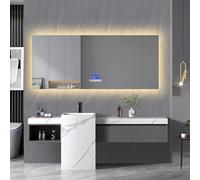 JOROBURO Espejo LED de baño de 60 x 140 cm, Espejo LED con Bluetooth, baño con indicador de Temperatura, Pared con antivaho, 6 temperaturas de Color, Interruptor de luz