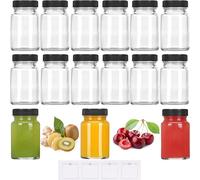 JORTINE 15 botellas de 60 ml para rellenar, pequeñas botellas de cristal con tapa y etiquetas, mini frascos de cristal, tarros de jengibre, tarros reutilizables de boca ancha para zumo, batidos