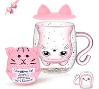 JORTINE Juego de vasos de café de doble pared para mujer, regalos para mujeres con motivos felinos, taza y gato positivo, regalos para amantes de los gatos, novia, chica