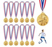 Jortmrd 12 Piezas Medallas Fútbol Metal Medalla de Oro Medallas Niños Dorado con Cinta Tricolor para Niños Adultos Premios Torneos Escolares Fiestas Deportivas y Eventos