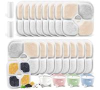 Jortmrd 18 PCS Filtros Fuente Gatos para Catit Pixi, 8.4CM Filtro Fuente para Gatos,Filtro Bebedero Gatos con 2 Mangueras para 2-2,5L Pixi Fuente, Sistema de Triple Filtro con Resina y Carbón Activado
