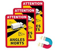 Jortmrd 3Pcs Magnéticas Attention Angles Morts Adhesivos 25 x 17 cm Señal ángulos Muertos Homologado Pegatina Cartel de Advertencia para Francia, con protección UV, para Camiones y Caravanas