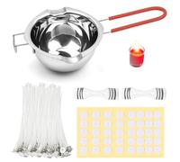 Jortmrd Hacer Velas Caseras Kit para Hacer Velas Candle Making Kit 100 Mechas para Velas, 100 Pegatinas de Mecha, 1 Cazo para Baño Maria, 2 Metal para Mecha de Vela