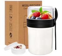Jortmrd Taza de Cereales para Llevar 250ml + 450ml Vasos para Yogurt con Tapa y Cuchara sin BPA Vaso Desayuno to Go Compartimentos Separados para el Trabajo, la Escuela, el Viaje (Blanco)
