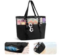Jortmrd XXL Bolsa Playa, 40L Bolsas de Playa Grande Mujer de Malla con Cremallera Inferior Antiarena - 45×20×40 cm - Bolsa de Mano Impermeable con Correa de Hombro Ajustable para Playa, Compras,Viajes