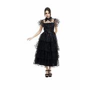 JORXG Disfraz de Miércoles Addams Mujer, Vestido Miércoles Familia Addams Cosplay para Halloween Carnaval Fiesta (M, Vestido negro)