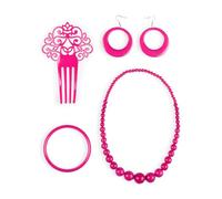 JORXG Set de Flamenca Rojo Rosa Peineta Collar Pulsera Pendientes para Feria Abril Sevilla Actuaciones Baile (Rosa)