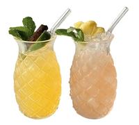Jorzer 2 vasos de piña con pajitas de 14 oz divertidos vasos de cóctel tropicales de bebida Tiki con forma de piña para bar fiesta vino y jugo.