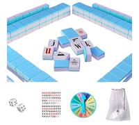 Jorzer Alphabet Mahjong Tile Set Juego Interactivo de Mini Letras inglesas Mahjong Juego de Mesa Educativo para niños Juguetes para Adultos y Adolescentes, 108 Azulejos, Azul..