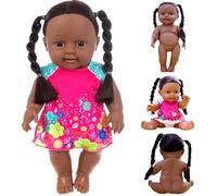 Jorzer Black Baby Dolls Muñeca Realista Africana Americana de 12 Pulgadas con Vestido, articulación móvil y Doble Cola de Caballo Trenzada, muñeca de Piel Oscura, Juguetes para niños..