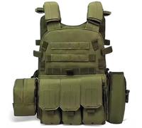 Jorzer Chaleco Airsoft, Chaleco de Paintball Ajustable para Entrenamiento, Seguridad policial, Caza, artículos Deportivos Verde Militar.-