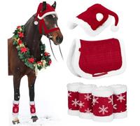 Jorzer Disfraces para Caballos para Usar Disfraz de Caballo Rojo con Gorro de Papá Noel, envolturas para piernas y Silla de Montar para desfiles de Fiestas navideñas de Invierno Disfraces.