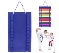 Jorzer Expositor de Cinturones de Karate de 63 x 35 cm. Incluye 12 Cinturones de Artes Marciales/Taekwondo con Lazo para Colgar. Soporte Multiusos de Fieltro para Rollos de Vinilo y más Color Azul.