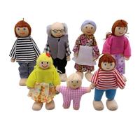 Jorzer Familia de la casa de muñecas 7pcs/Set People de casa de muñecas Vestida de Madera con Muebles interactivos interactivos para Padres e Hijos Figuras Familiares para el Juego de simulación.