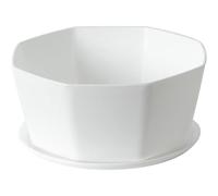 Jorzer Maceta de 20 cm para suculentas de cerámica con Orificio de Drenaje Poco Profunda Redonda para bonsái con Bandeja de bambú Color Blanco.