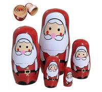 Jorzer Muñecas Rusas de anidación navideñas, muñecas matrioska de Papá Noel de Madera, decoración navideña, 5 Piezas, Rusas de anidación, matrioska de Papá Noel, muñeca Rusa.